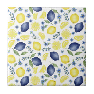 Blue French Country Lemon Pattern Ceramic Tile