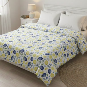Blue French Country Lemon Pattern Duvet Cover