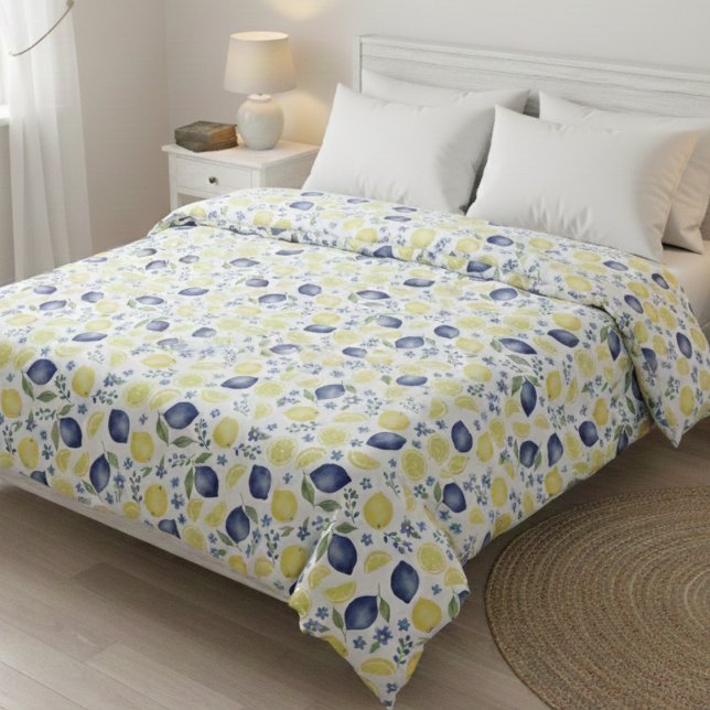 Blue French Country Lemon Pattern Duvet Cover (Creator Uploaded)