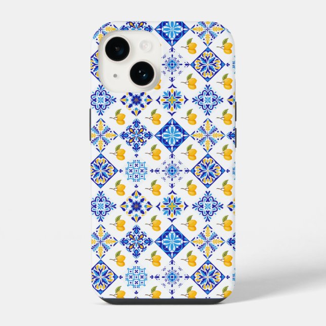 Blue French Country Lemon Pattern  Iphone Case (Back)