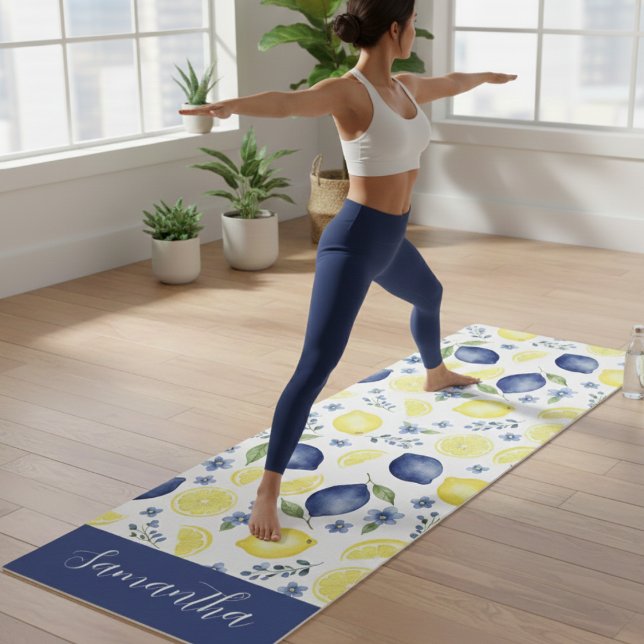 Blue French Country Lemon Pattern Name  Yoga Mat (Creator Uploaded)