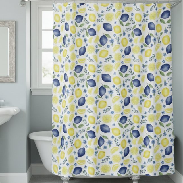 Blue French Country Lemon Pattern Shower Curtain (Creator Uploaded)