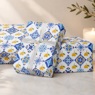 Blue French Country Lemon Pattern Wrapping Paper