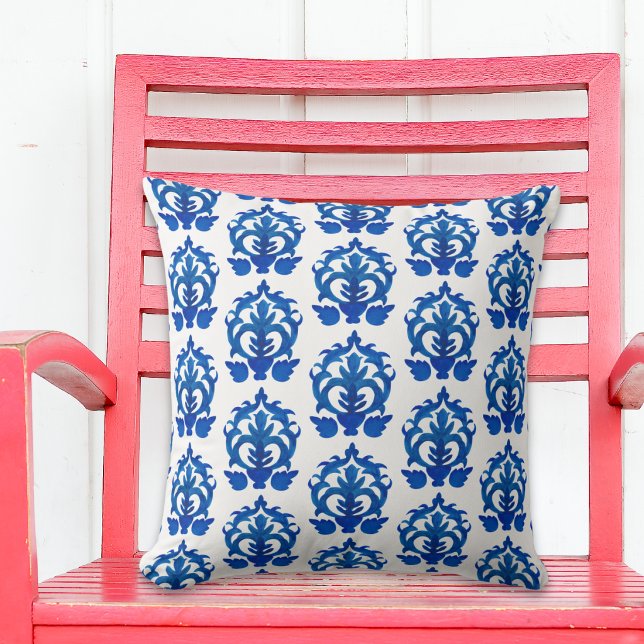 Blue French Country Pattern Throw Pillow (Creator Uploaded)
