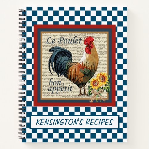 Blue French Country Rooster Recipe Notebook