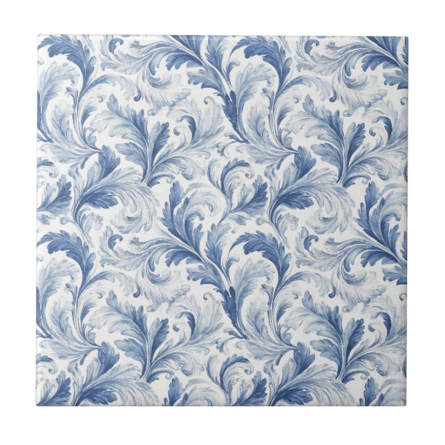 Blue French Country Toile Pattern  Ceramic Tile (Front)