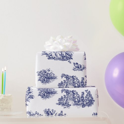 Blue French Country Toile Wrapping Paper