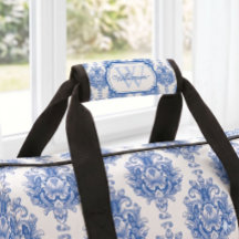 Blue French Damask Toile Pattern Name Monogram