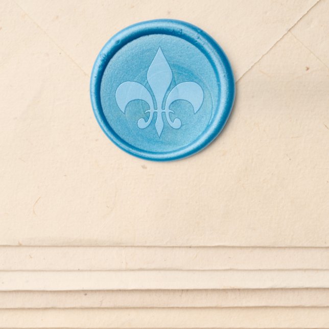 Blue French Fleur de Lis Wedding Wax Seal Sticker (Front)