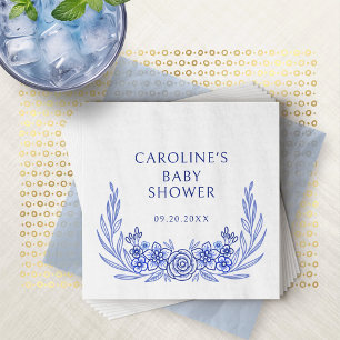 Blue French Floral Boy Baby Shower Napkins