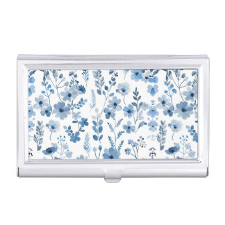 Blue French  Floral Business Card Case