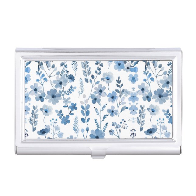 Blue French  Floral Business Card Case (Front)
