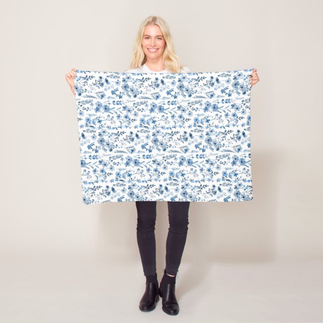Blue French Floral  Fleece Blanket (In Situ)