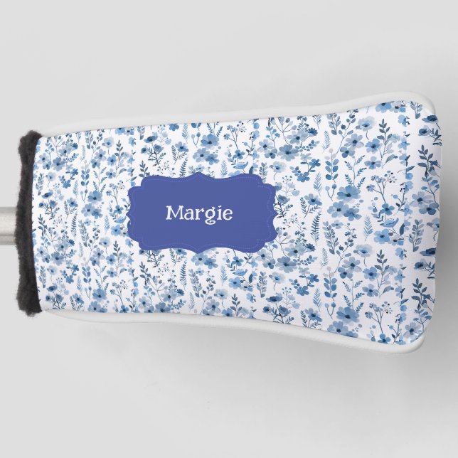 Blue French Floral  Golf Head Cover (Front)