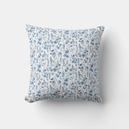 Blue French Floral  Throw Pillow