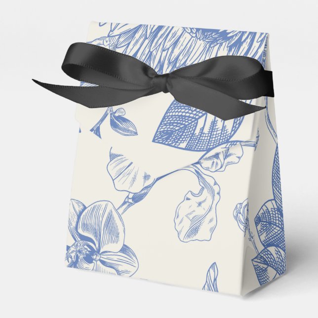 Blue  French Floral Toile Floral Favor Boxes (Front Side)