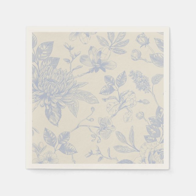 Blue French Floral Toile Floral Napkins (Front)