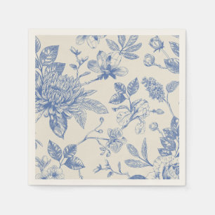 Blue French Floral Toile Floral Napkins