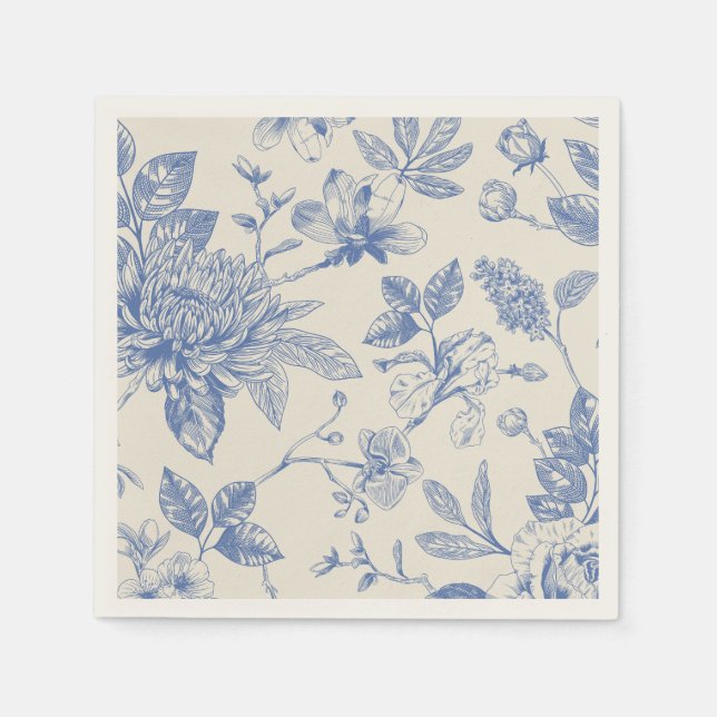 Blue French Floral Toile Floral Napkins (Front)