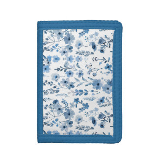 Blue French Floral Trifold Wallet