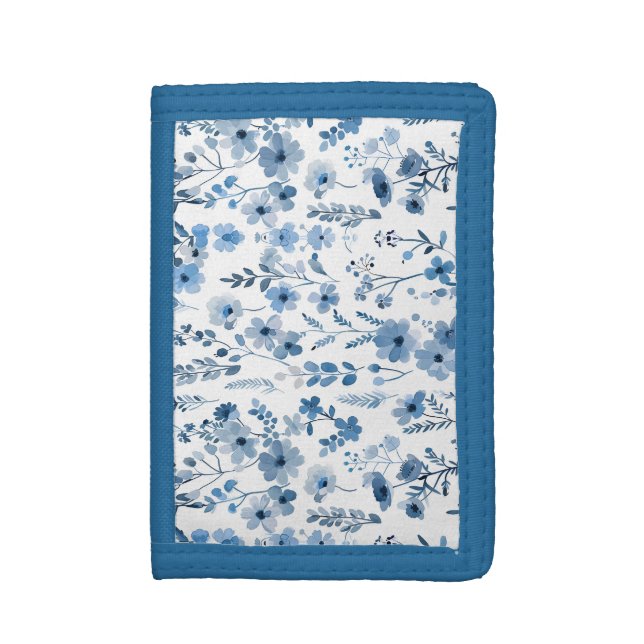 Blue French Floral Trifold Wallet (Front Vertical)
