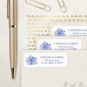Blue French Floral Wedding Address Label