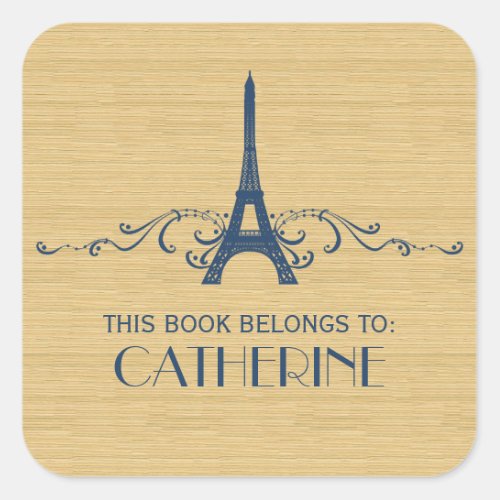 Blue French Flourish Bookplate Stickers