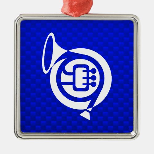 Blue French Horn Metal Ornament