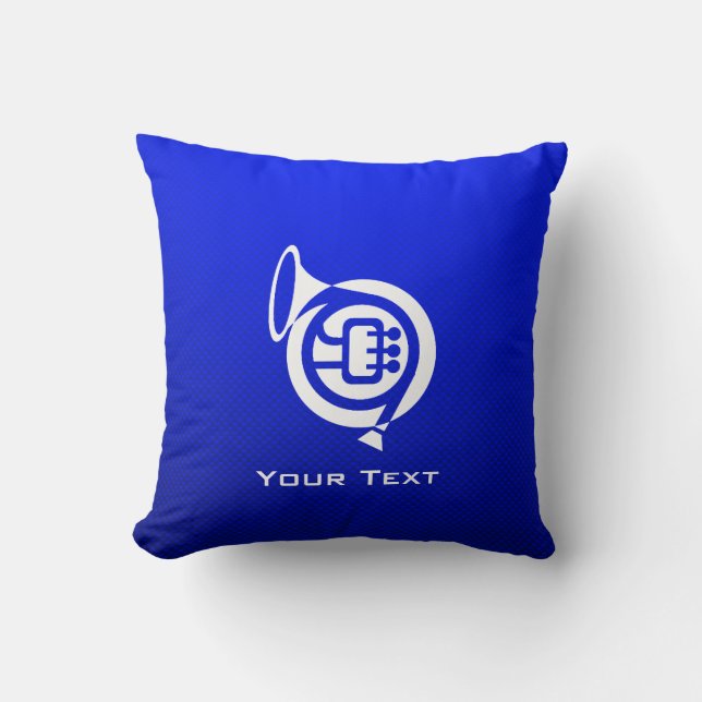 Blue French Horn Throw Pillow (Front)