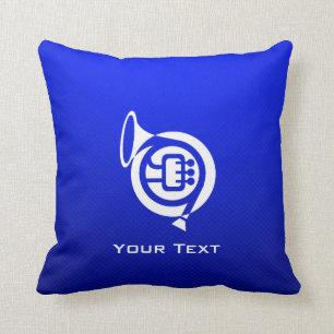 Blue French Horn Throw Pillow