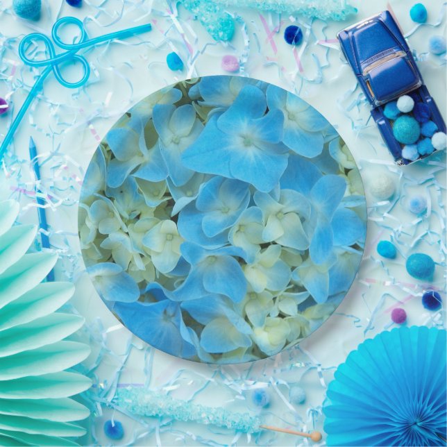Blue French Hydrangea Floral Paper Plates (Party)