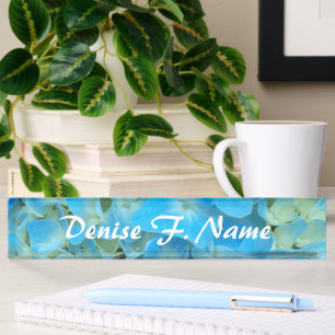 Blue French Hydrangea Personalized Floral Desk Name Plate