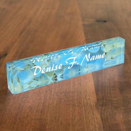 Blue French Hydrangea Personalized Floral Desk Name Plate