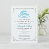 Blue French Macaron Baby Shower Tea Party Invites (Standing Front)