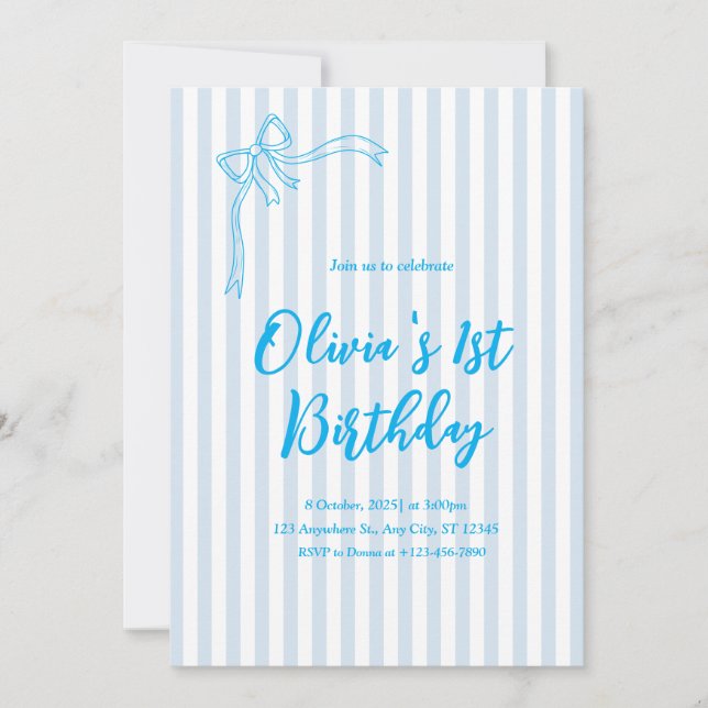 Blue French Personalized 1st Birthday Invitation (Front)