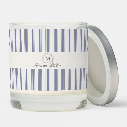 Blue French style striped Jar Candle