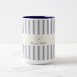Blue French style striped  Two-Tone Coffee Mug