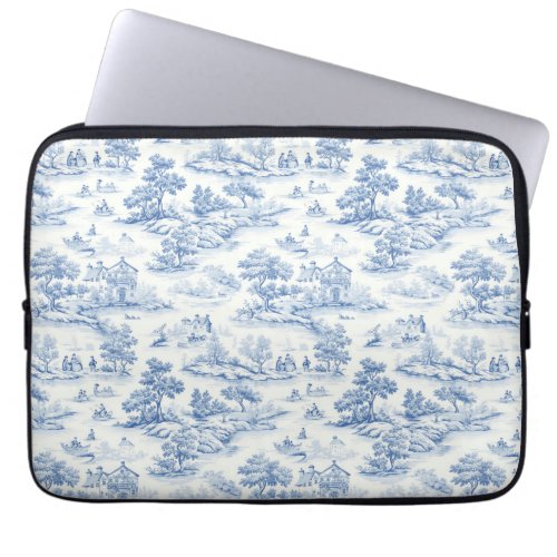 Blue French Style Toile de Jouy Romantic Elegant Laptop Sleeve