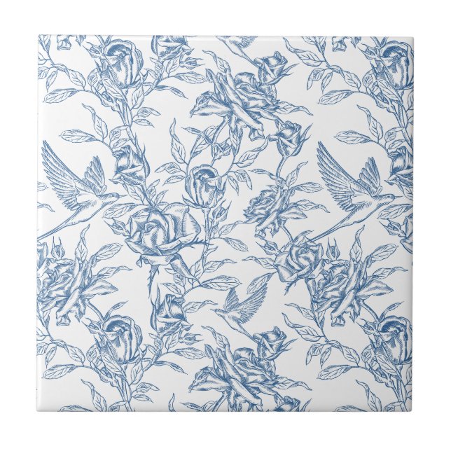 Blue French Toile Ceramic Tile (Front)
