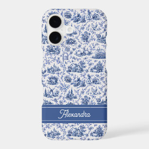 Blue French Toile Countryside Rose Branch Name iPhone 17 Case