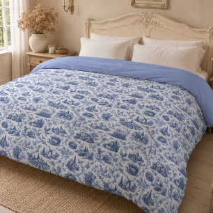 Blue French Toile Countryside Rose Branch Pattern Duvet Cover