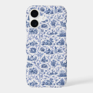 Blue French Toile Countryside Rose Branch Pattern iPhone 17 Case