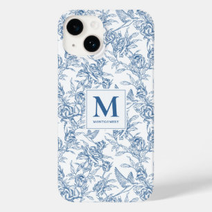 Blue French Toile de Jouy Floral Pattern  Monogram Case-Mate iPhone 14 Case