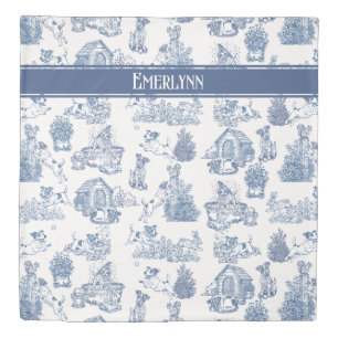 Blue French Toile Dog Monogram Bedding Duvet Cover