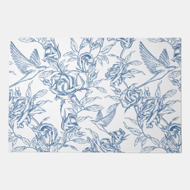 Blue French Toile Doormat (Front)
