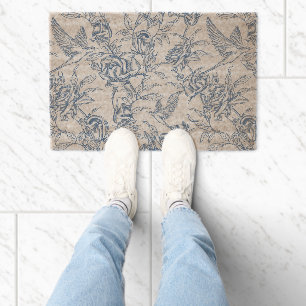 Blue French Toile Fiber Doormat