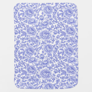 Blue French Toile Floral Pattern Baby Blanket