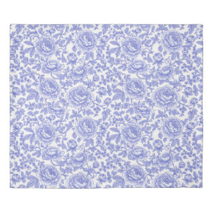Blue French Toile Floral Pattern Duvet Cover