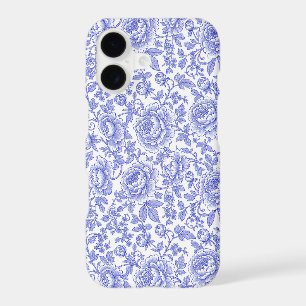 Blue French Toile Floral Pattern iPhone 17 Case