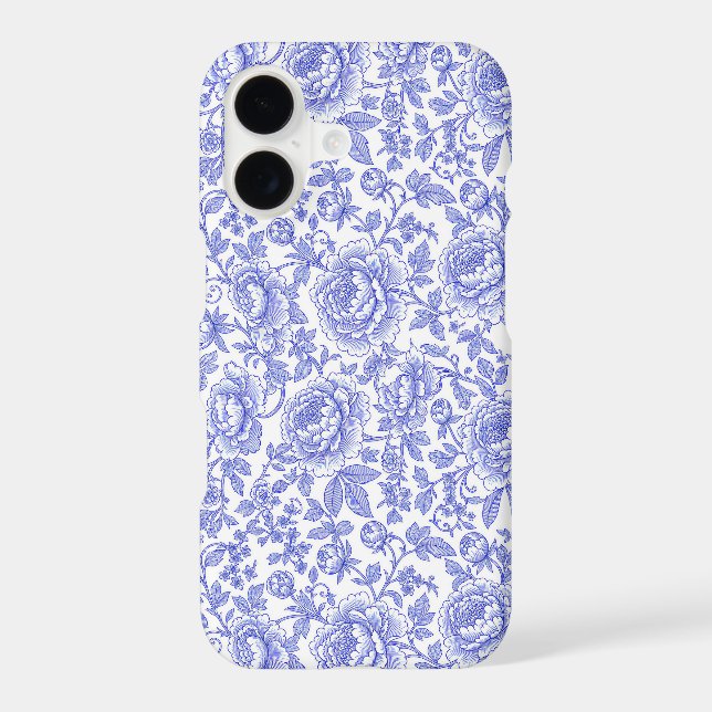 Blue French Toile Floral Pattern iPhone Case (Back)